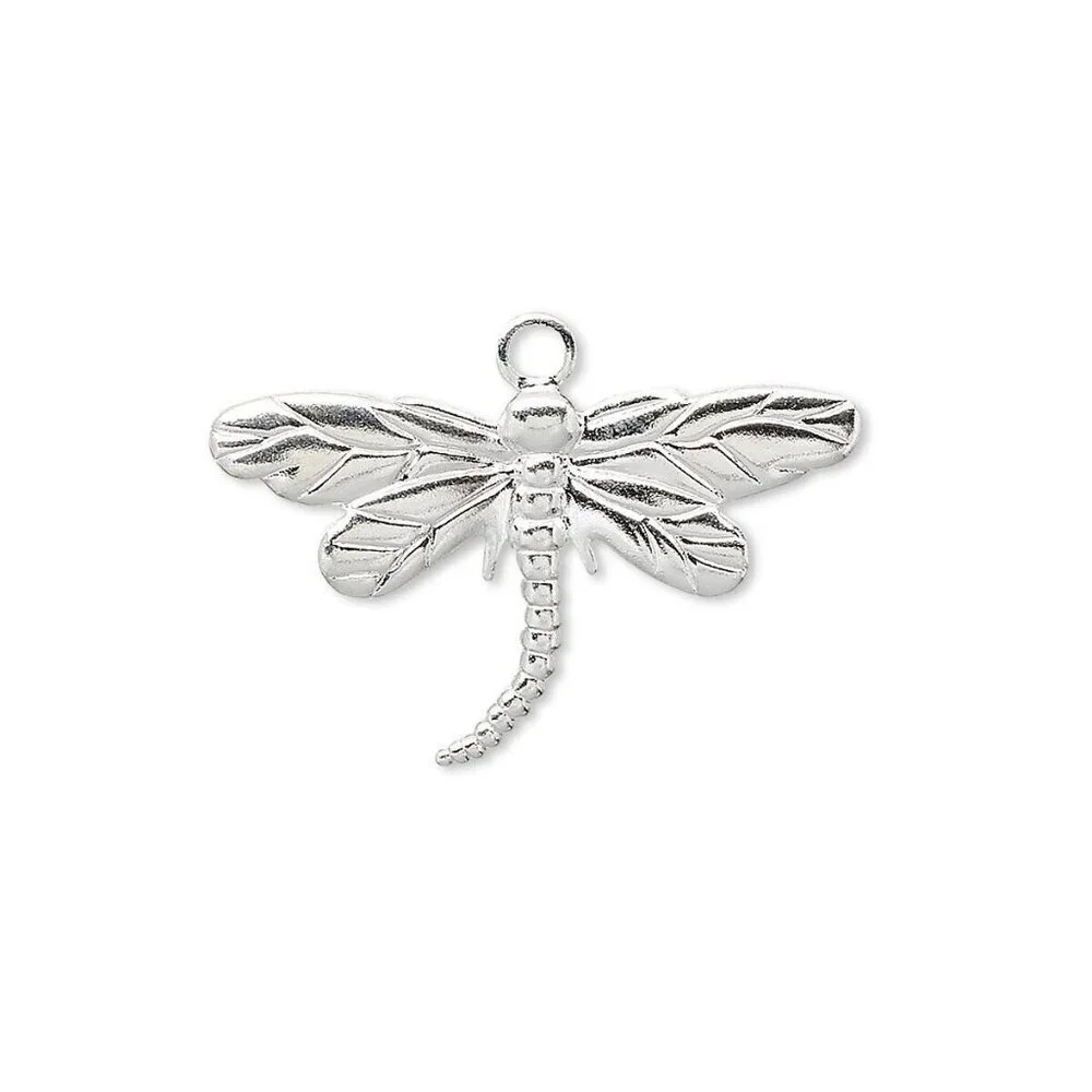 Silver 925 Plated Dragonfly 26mm Stamped Brass Lightweight Drops Charms 2 pcs